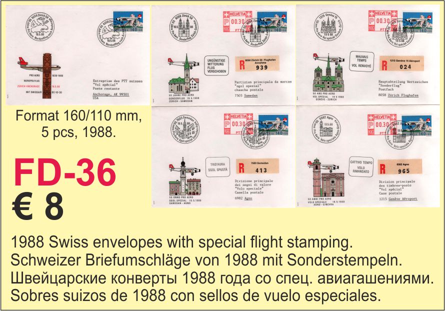 Switzerland special envelopes of Air flight 1988